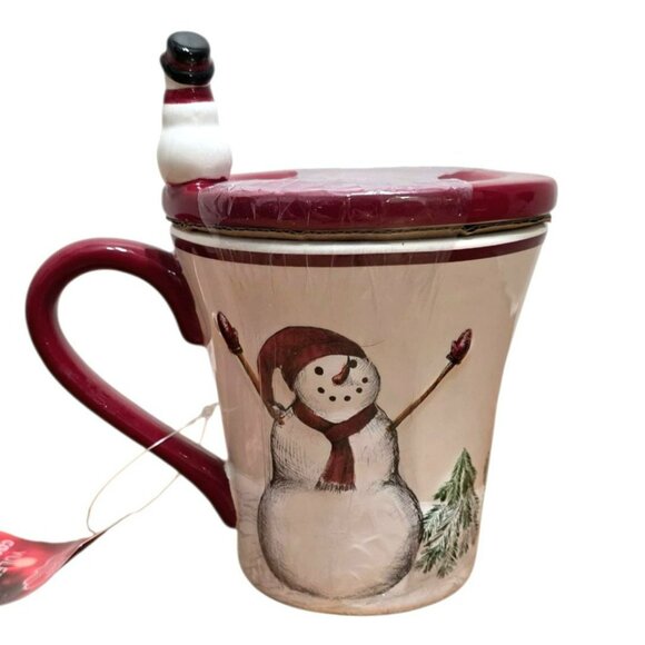 New Yuletide Snowman Mug Coaster Lid Holiday Cup Christmas Gift Warm Wishes Snow - Picture 2 of 10